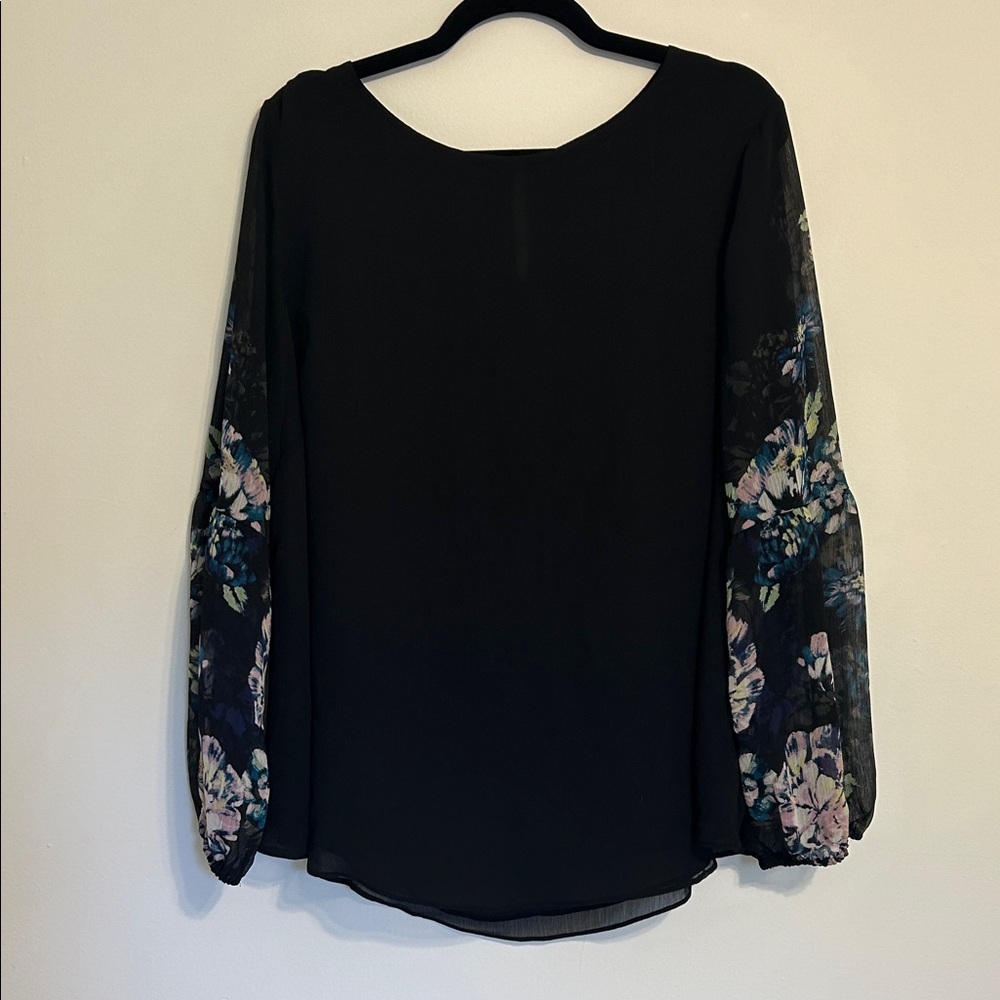 Apt. 9 Black Blouse with Floral Sleeves